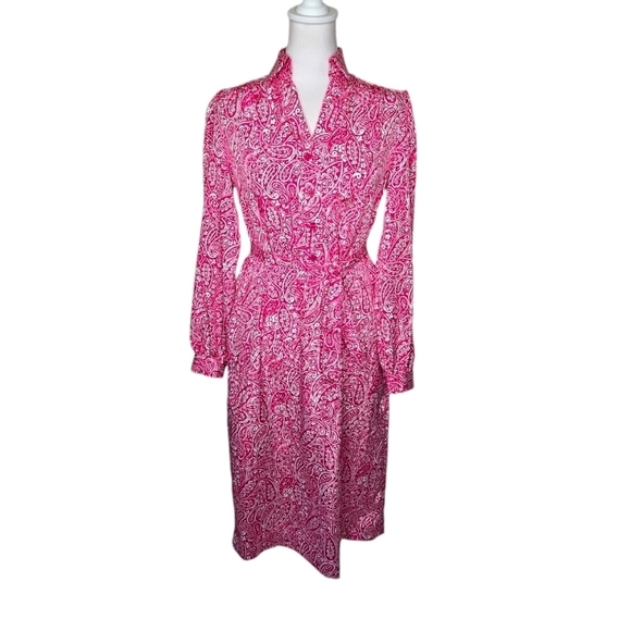 Schrader Sport Dresses & Skirts - Vintage 70s Schrader Sport Petite Pink Shirt Dress, Paisley Midi Dress Sz 6